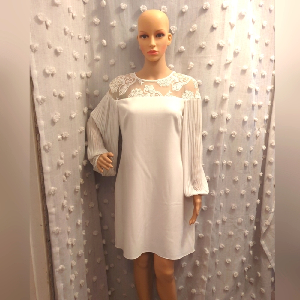Lauren Ralph Lauren Women's Ivory White Lace Yoke Shift Dress Sz 8 E6